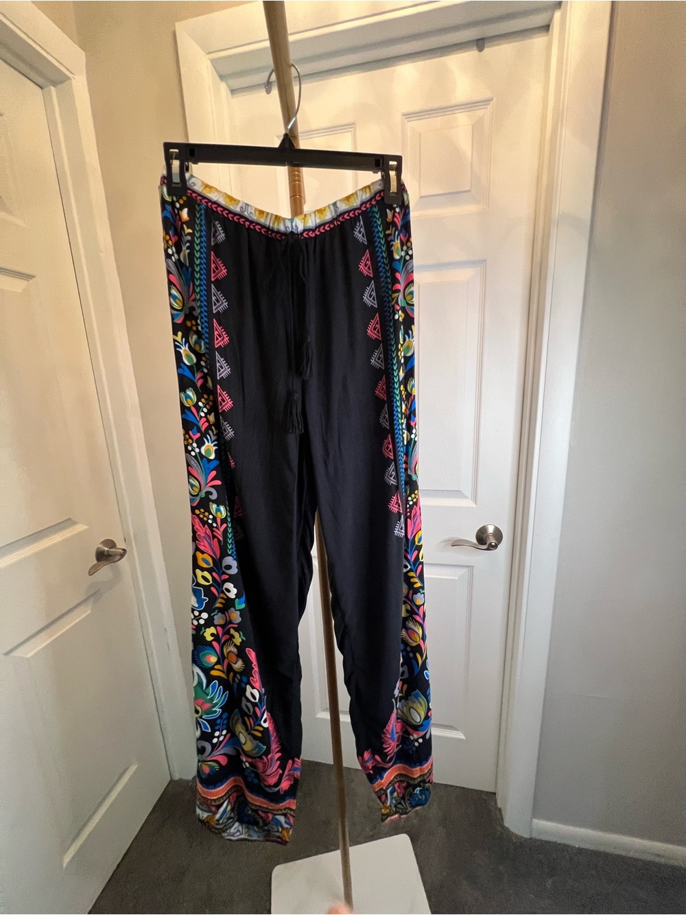 Flying Tomato Black Wide-Leg Pants with Multicolor Floral Side Panels